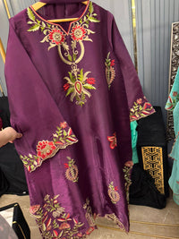 Sheesha silk heavy embroidered stitched kaaftans